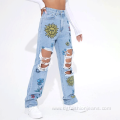 Casual Printed Ripped Plus Size Women Jeans